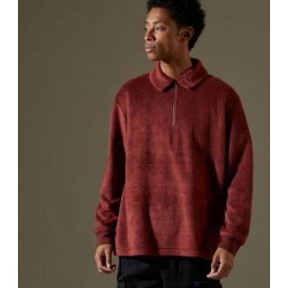 Urban Outfitters Standard Cloth Rust Fleece 1/4 Zip Pullover Sweatshirt Sz Mediu